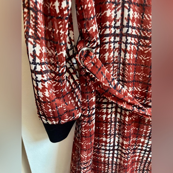 DKNY Dress in Red, White and Navy with Tie Front and Long Sleeves - Picture 4 of 8